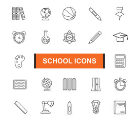 School icon set. Most popular School icon. Line shape School symbol