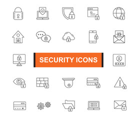 Security icon set. Most popular Security icon. Line shape Security symbol