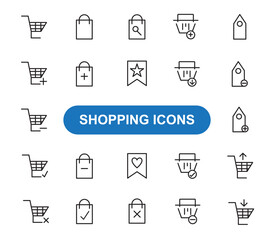 shopping cart icon set. Shopping icon set. Most popular Shopping icon. Line shape Shopping  symbol