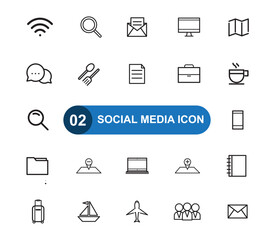 Social Media icon set. Most popular Social Media icon. Line shape Social Media symbol