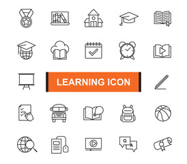 Learning icon set. Most popular Learning icon. Line shape Learning symbol