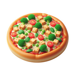 Pizza with tofu, vegies cheese and tomato. Vegetarian dish. transparent PNG