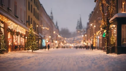 Fotobehang snowy city in christmas © Zaphyre