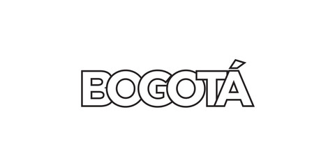 Bogota in the Colombia emblem. The design features a geometric style, vector illustration with bold typography in a modern font. The graphic slogan lettering.