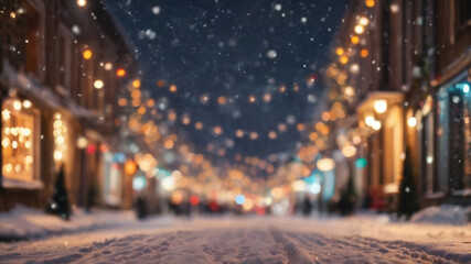 snowy city at night