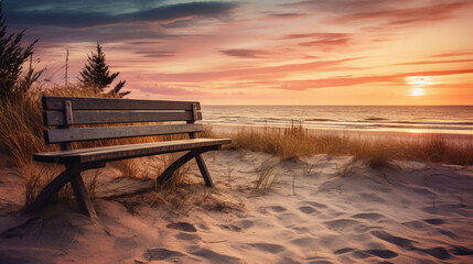 OLD WOODEN BENCH ON THE SEA