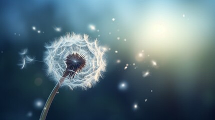 A delicate dandelion seed floating in the air.