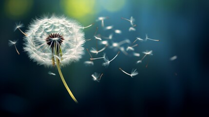 A delicate dandelion seed floating in the air.