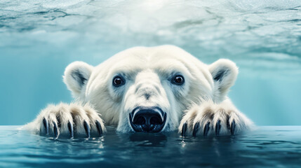 Portrait of a Polar bear in water - obrazy, fototapety, plakaty