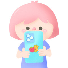 Cute pastel girl holding mobile phone