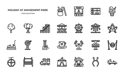 Holiday at amusement park Icons Pack. Line icons set. Flat icon collection set. Simple vector icons.
