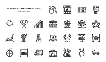 Fototapeten Holiday at amusement park Icons Pack. Line icons set. Flat icon collection set. Simple vector icons.  © myfigs