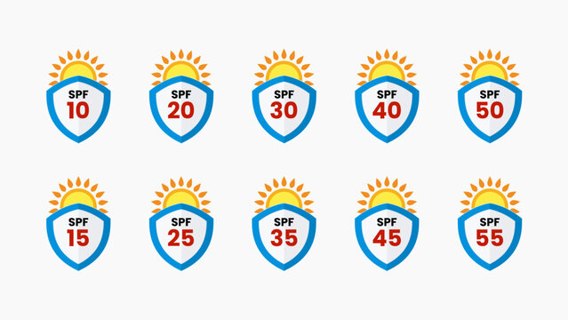 Various type of SPF shield. Isolated Vector Illustration