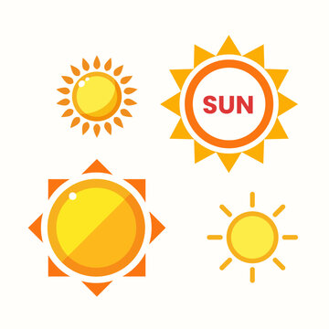 Four suns with various type. Isolated Vector Illustration