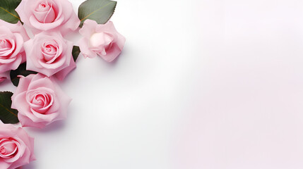 Frame of pink  flowers on pastel background with copy space, generative ai
