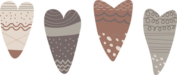 Heart boho style festive minimalistic design love element for valentines day, birthday, holidays. Hand drawn doodle with hearts vector flat illustration for paper, poster, card, logo, template, print