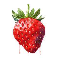 A red strawberry with a green cap, isolated on a white background. Vector illustration watercolor.