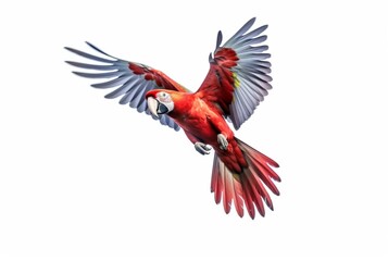 Obraz premium Flying red macaw isolated on white background. generative ai