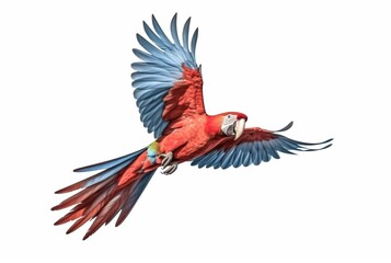 Flying red macaw isolated on white background. generative ai