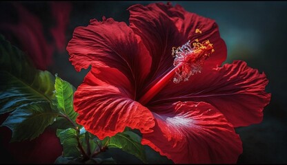 Hibiscus Red Flower in Mother Nature Garden