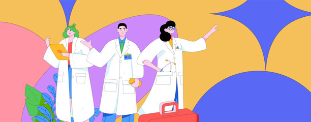 Medical characters fighting the epidemic flat vector concept operation hand drawn illustration
