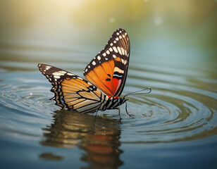Fototapeta na wymiar Swallowtail butterfly on flower and water.