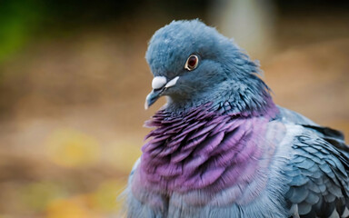 Colurful pigeon on a blurry background