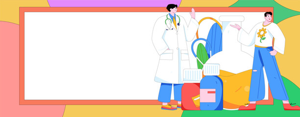 Fototapeta premium Medical characters fighting the epidemic flat vector concept operation hand drawn illustration 