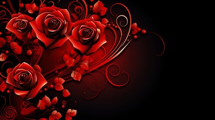Elegant Red Roses and Swirls on Dark Background with Copy Space