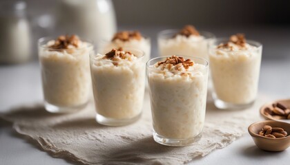 Rice pudding cups garnished with nuts