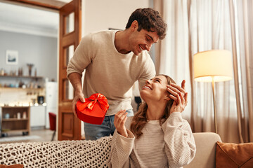 Valentine's Day. Couple in love at home.