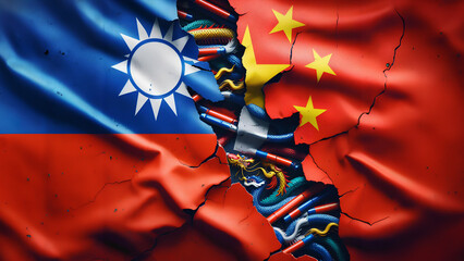 Taiwan and China flags broken