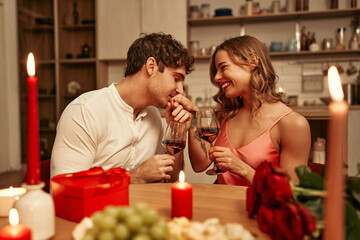 Valentine's Day. Couple in love at home.