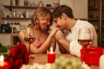 Valentine's Day. Couple in love at home.