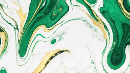Abstract Green, white and gold swirls marble ink painted texture luxury background