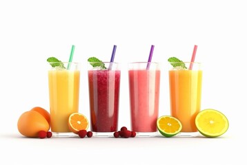 Fototapeta premium summer fresh juice collection isolated on white background. generative ai