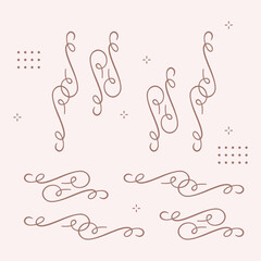 Swirl ornament strokes. Filigree swirl decoration, vintage scroll swirls. Hand drawn curly line dividers, wedding decor swirl ornament. Medieval decorative isolated vector illustration