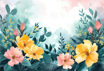 Obraz premium Vector watercolor spring banner