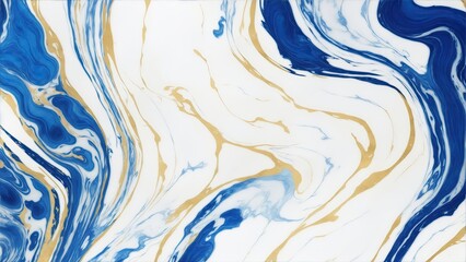 Abstract Blue, white and gold swirls marble ink painted texture luxury background