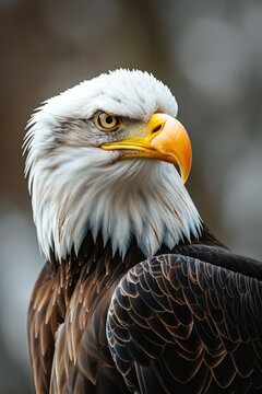 Close up of an American Bald Eagle with black background