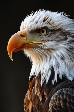 Close up of an American Bald Eagle with black background