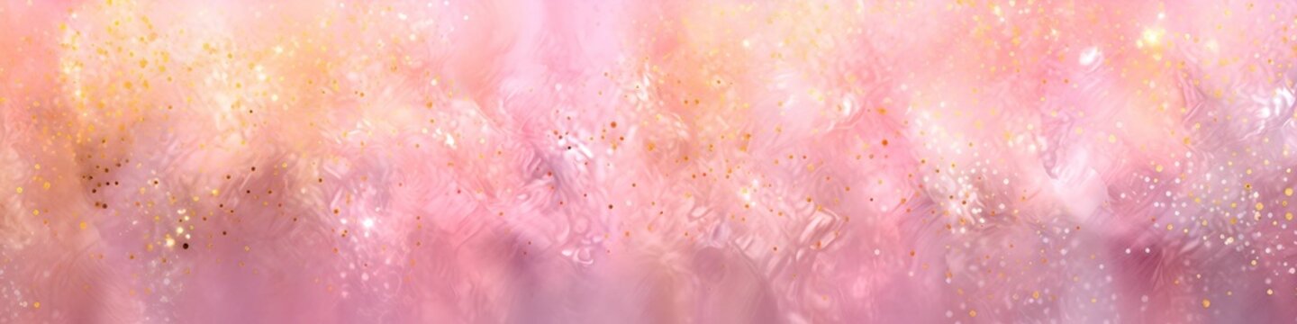 Abstract Pink Banner With A Close Up View Of A Shiny And Brilliant Gold Dust. Texture For Project, Beauty Background