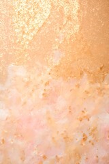 Trendy color 2024 abstract background with a close up view of a shiny, pink, gold and white colored dust. Texture for project, beauty background, textured with pastel color flakes, sparkle background
