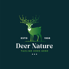 simple modern deer with tree leaf antlers icon logo template vector illustration design