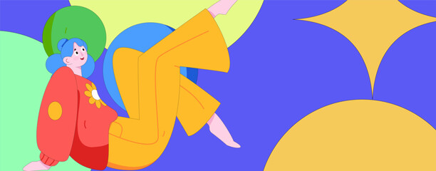 Obraz premium Practicing yoga, physical and mental health, flat vector character concept, operation hand drawn illustration 