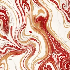 Abstract Red, white and gold swirls marble ink painted texture luxury background