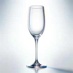 an empty champagne flute on a pure white background