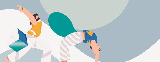 Practicing yoga, physical and mental health, flat vector character concept, operation hand drawn illustration
