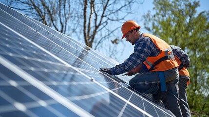 Engineers Building Photovoltaic Solar Module