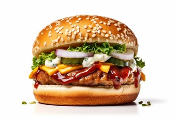 delicious burger isolated on white background. generative ai